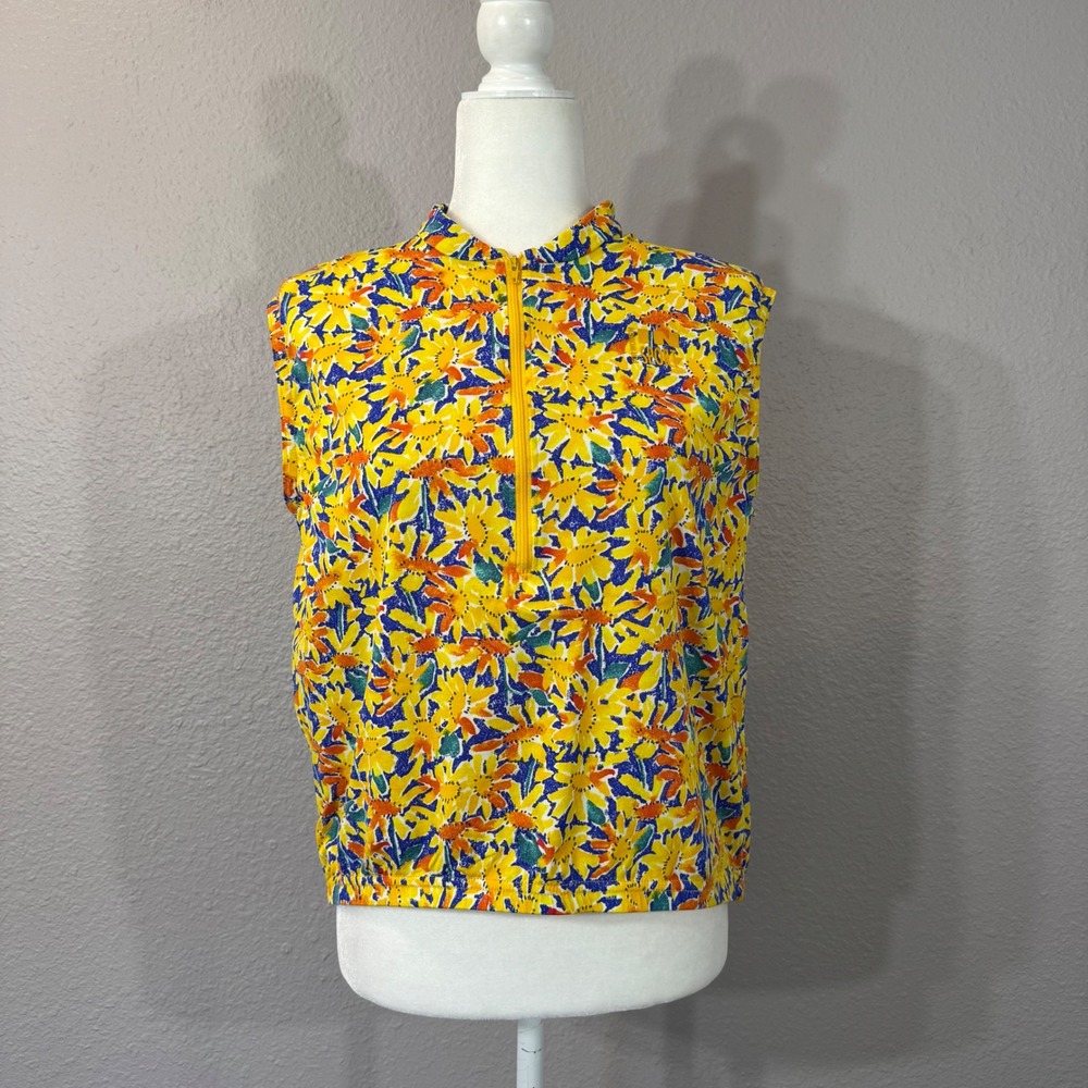 In Sport Women's Size L‎ Yellow Floral Quarter Zip Cycling Jersey Made in USA